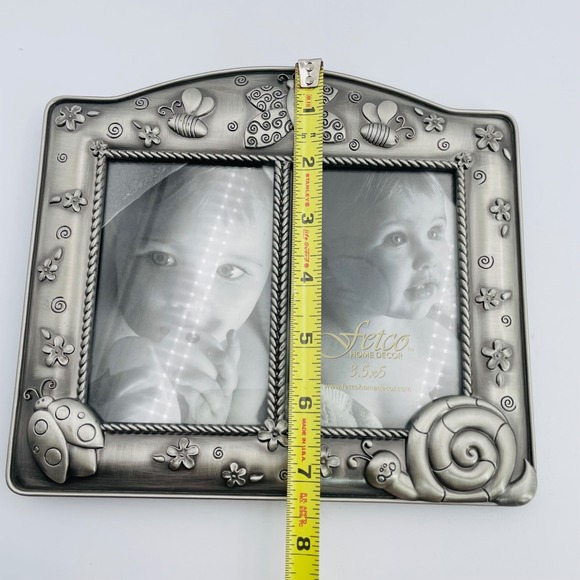 Fetco Home Decor Double Picture Frame Pewter Finish Butterfly Bee Ladybug Snail - Picture 9 of 9